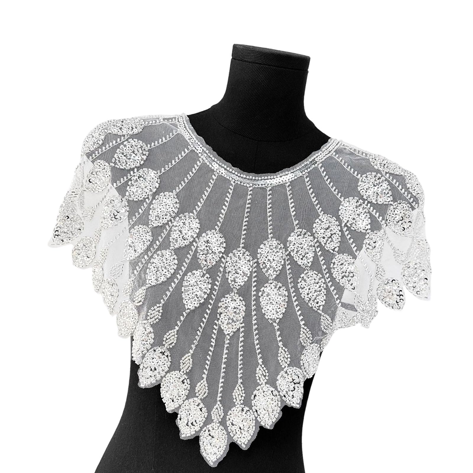 HZBB Beaded Sequins Sew on Collar Patches for Wedding Dress Evening Gown Embroidered Beads Sequins Clothing Applique Polyester with Beads