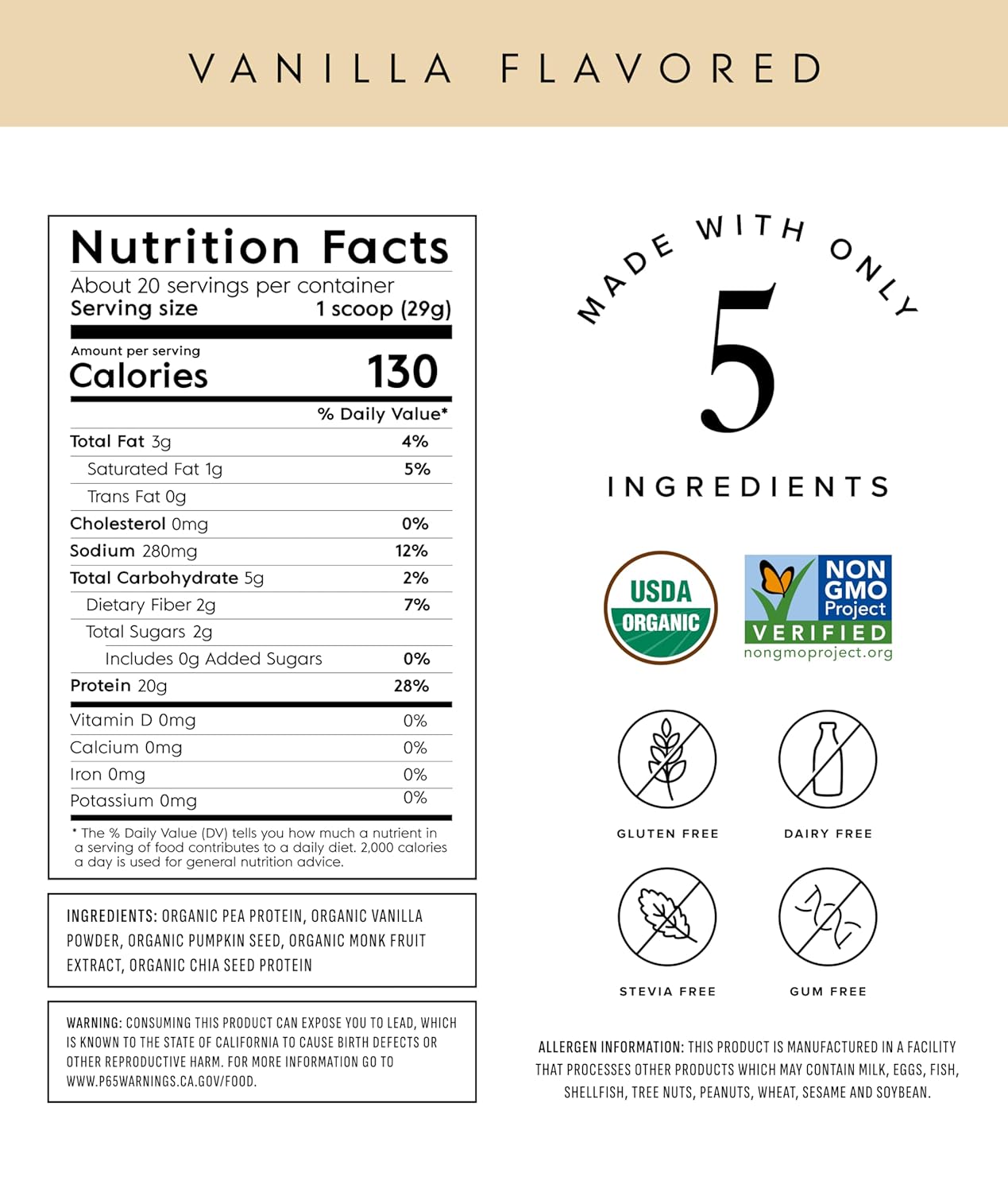 Truvani Vegan Pea Protein Powder | Vanilla | 20g Organic Plant Based Protein | 20 Servings | Keto | Gluten & Dairy Free | Low Carb | No Added Sugar