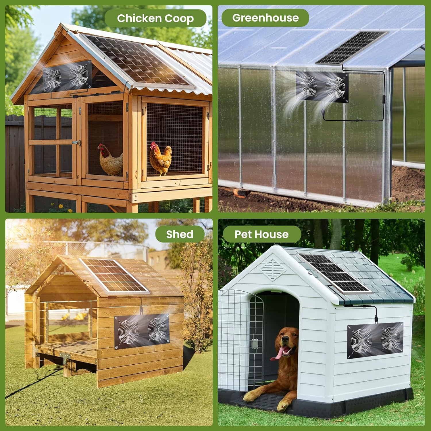 Solar Powered 2 Fan Kit, 25W High Velocity Waterproofed Solar Exhaust Fans for Outdoor Greenhouse Chicken Coop Shed Pet House