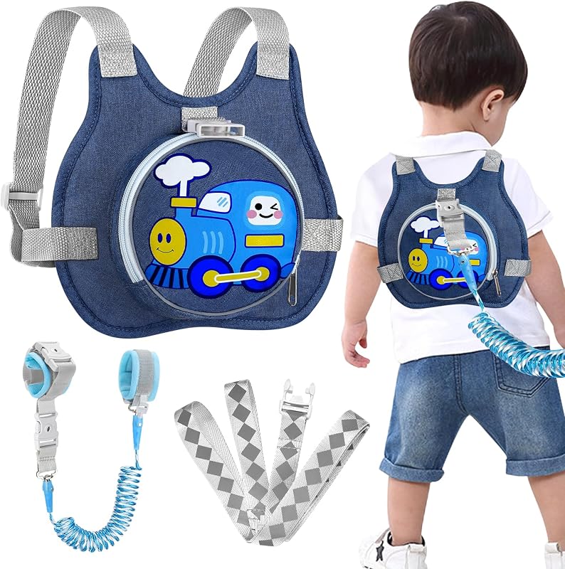 Arnés para niños pequeños con correa, Lindo tren Arnés para bebés Correas para niños | Correas plegables para caminar para niños con muñequera reflectante antipérdida, arnés de seguridad ajustable para niños para viajar al aire libre