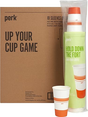 Perk Pk54368ct - Vaso caliente de papel, 16 onzas, blanconaranja, 500cartón