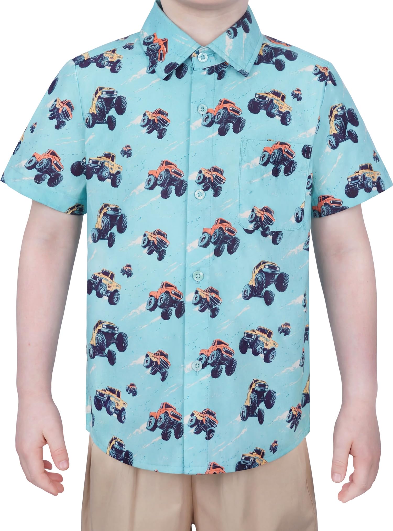 Boys Hawaiian Button Down Shirt, Pure Combed Cotton Short Sleeve Size 3-15Y