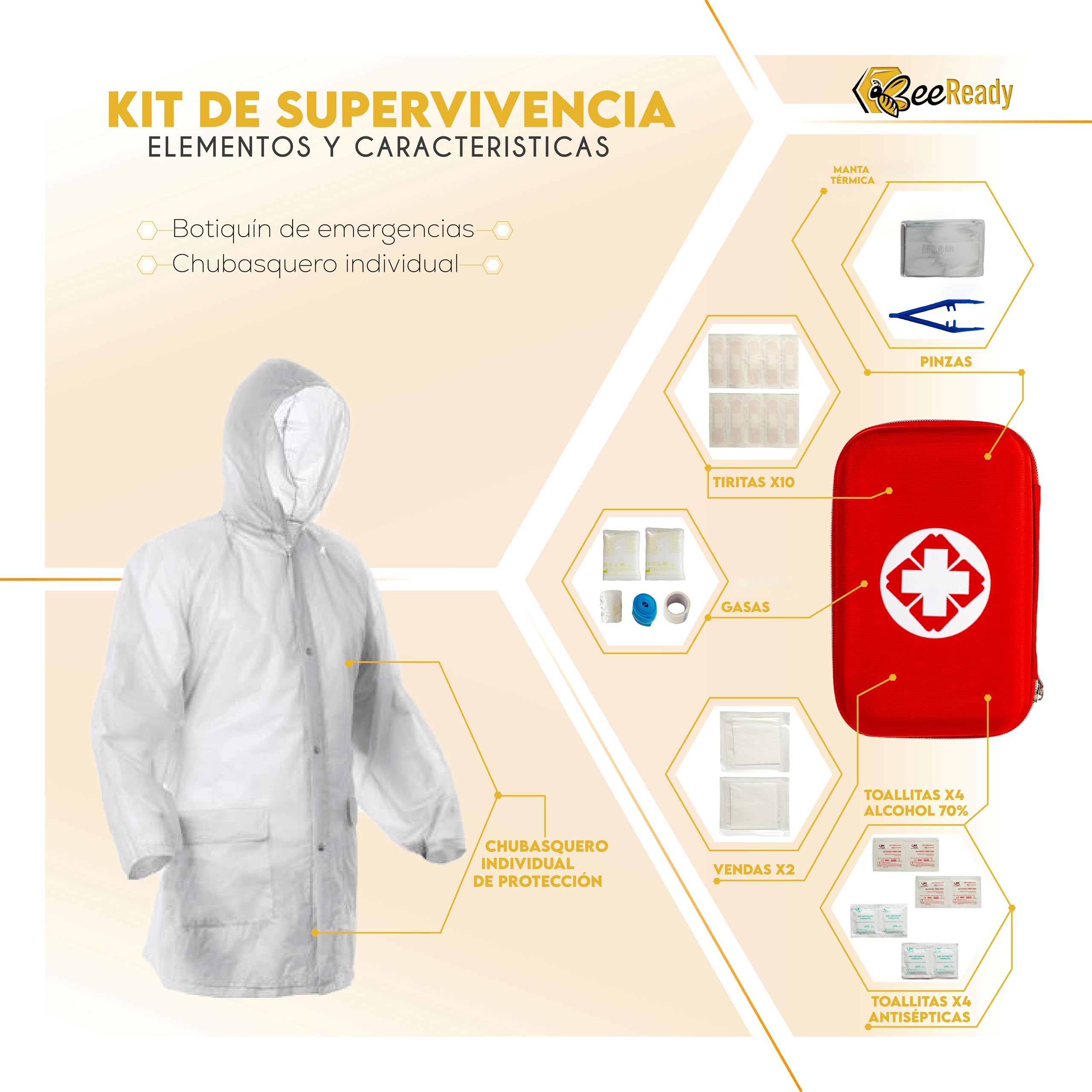 Kit Supervivencia Emergencia Completo – Mochila militar 45L, Linterna LED táctica, Botiquín de primeros auxilios, Cuchillo multiherramienta, Manta térmica– 25 piezas, 3 colores (Marrón)