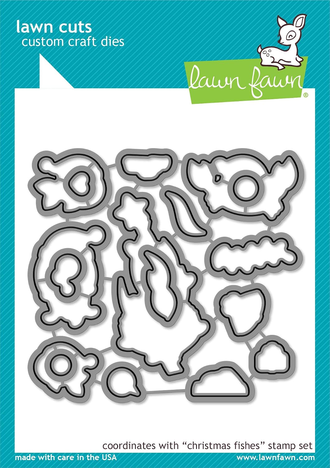 Lawn Fawn Christmas Fishes Clear Stamps and Coordinating Die Set, Bundle of 2 Items, (LF2024, LF2025)