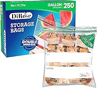 Vista 8 de DiRose Paquete de 250 bolsas de almacenamiento con cierre de 1 galón, diseño práctico y duradero, material seguro para alimentos, sin BPA, cierre