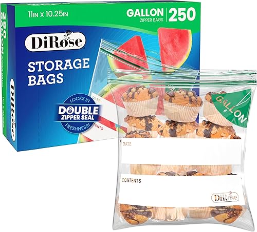 Miniatura 8 de DiRose Paquete de 250 bolsas de almacenamiento con cierre de 1 galón, diseño práctico y duradero, material seguro para alimentos, sin BPA, cierre de