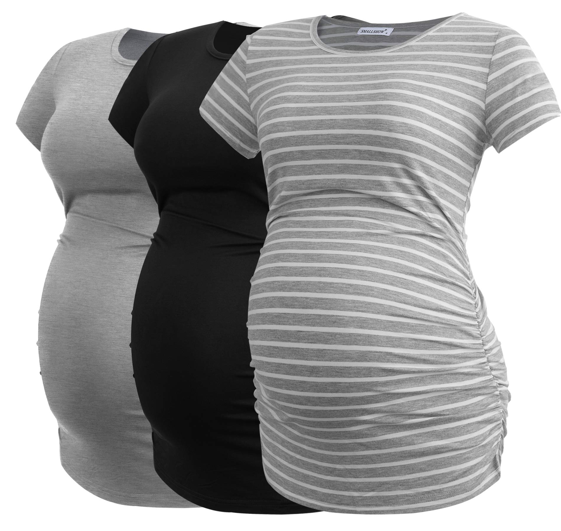Smallshow Maternity Clothing Tops Side Ruched Pregnancy Clothes for Women 3-Pack — view 46