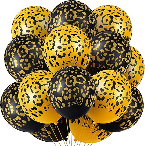 Vista 15 de Gejoy 36 globos de guepardo, globos dorados con estampado de leopardo de 12 pulgadas, decoración de animales de la selva de leopardo para decoración