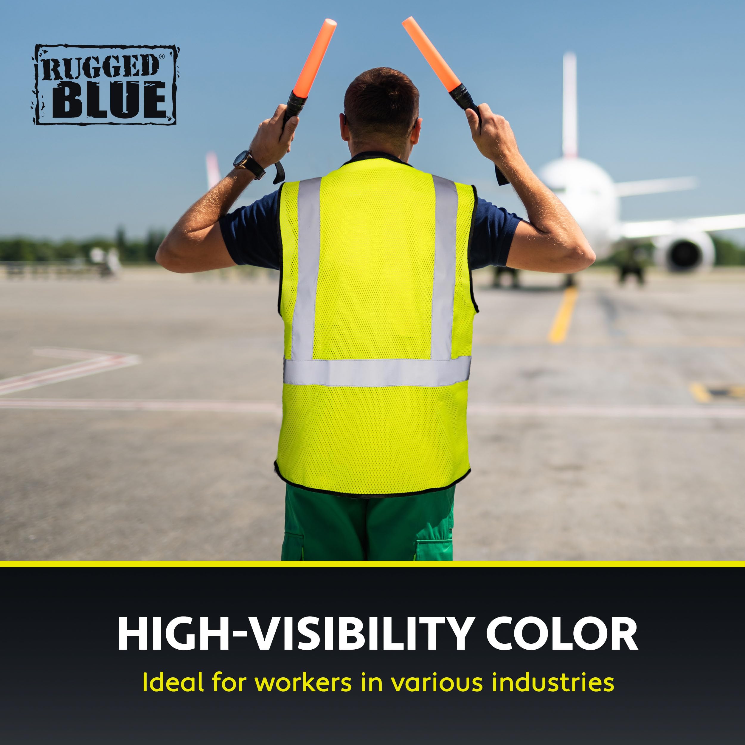 Rugged Blue Polyester Mesh Fabric Economy ANSI Class 2 Safety Vest | Lightweight Vests with 2-Inches Silver Reflective Tape Stripes | Ideal for All Year-Round Versatile Use | Hi-Viz Yellow