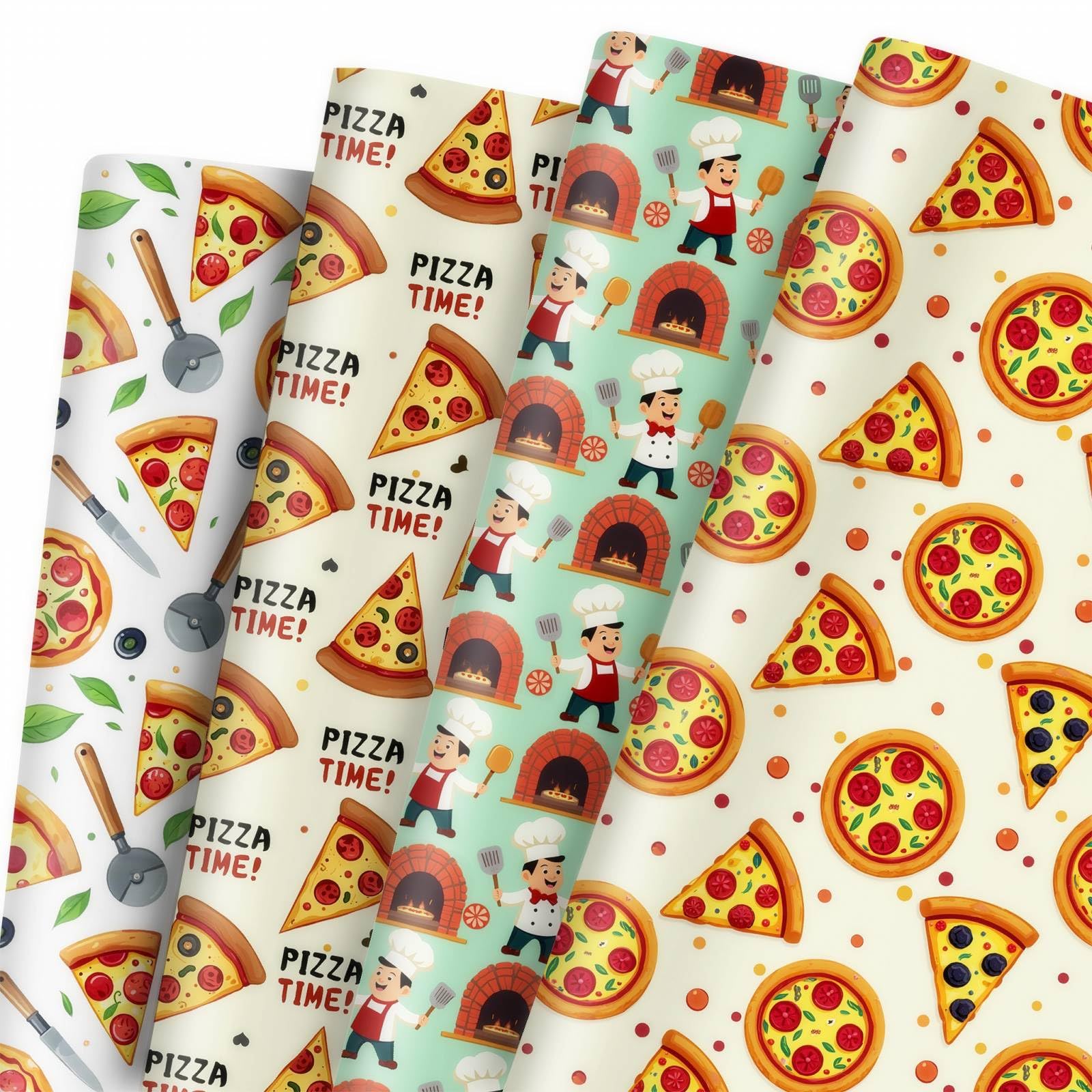GleeWrap Pizza Wrapping Paper, 12 Sheets Pizza Themed Gift Wrap Paper for Birthdays, Themed Parties, Daily Gift Giving, 50 x 70cm