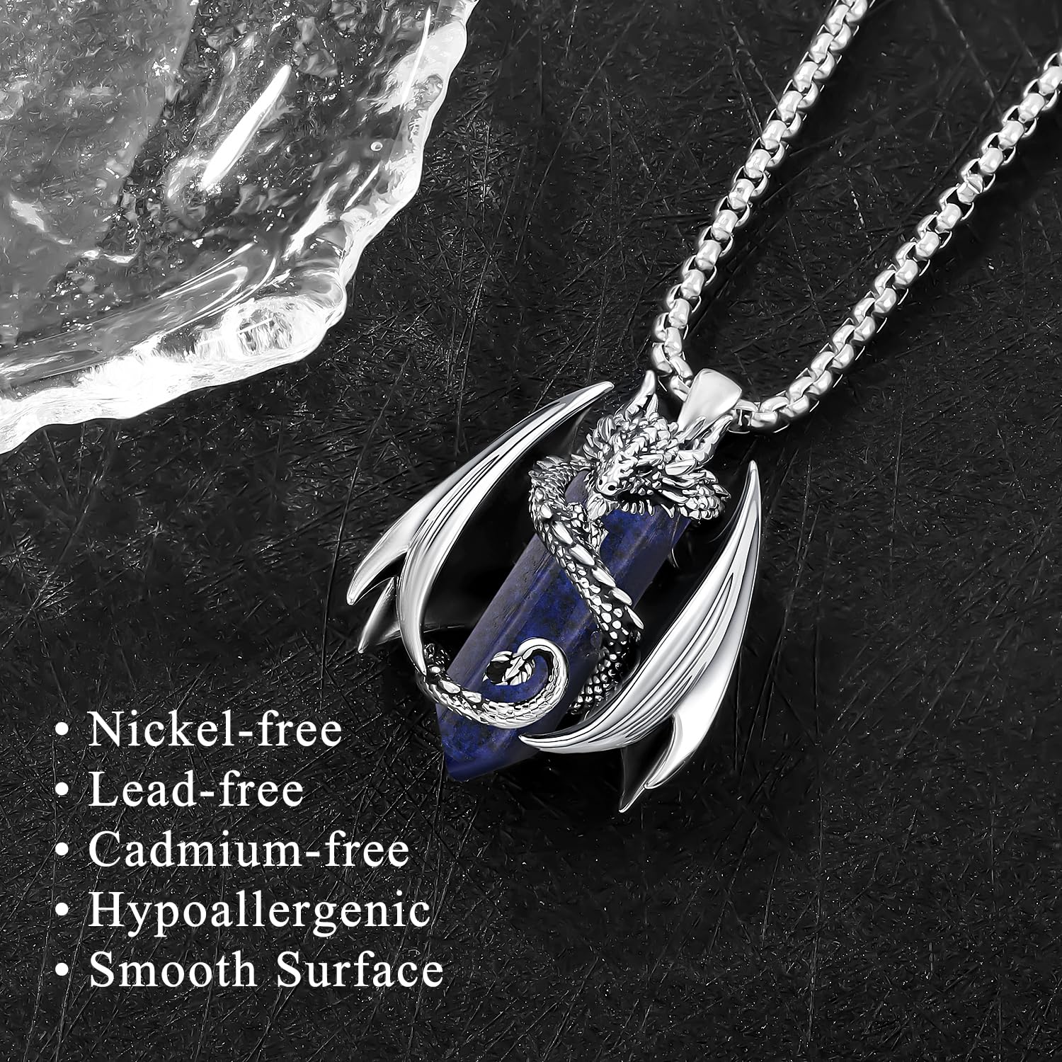 Aniu Collier Dragon pour Homme Pendentif Viking Dragon en Cristal, Hexagonal de Guérison Bijoux Gothique Cadeau pour Homme Femme