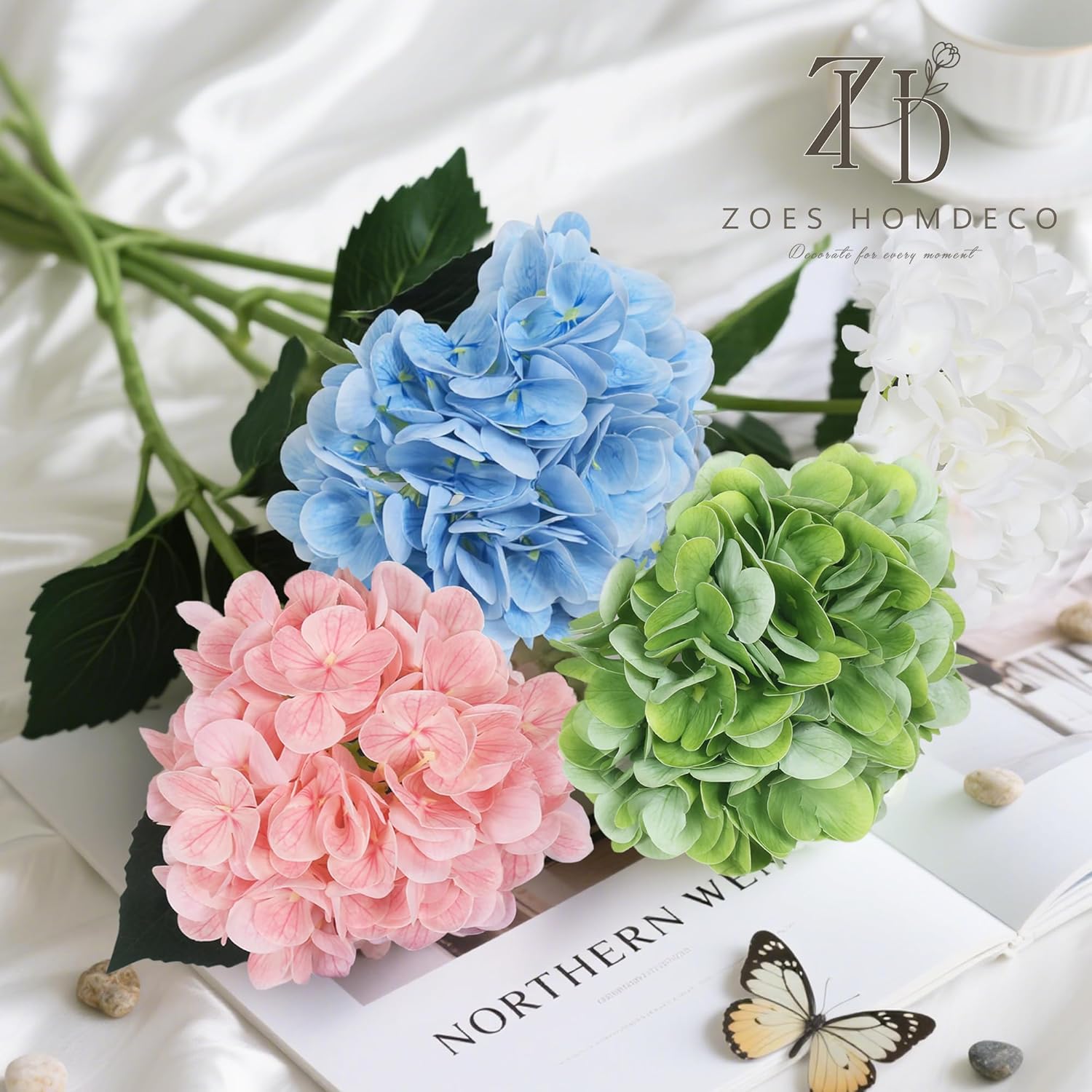 4PCS Hydrangea Artificial Flowers 25" Faux Hydrangea Flowers, White Fake Hydrangeas Latex Real Touch Flowers with Stems for Home Decor Party Wedding Floral Arrangements - Image 6