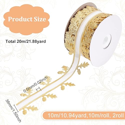 Miniatura 2 de FINGERINSPIRE 22 yardas 2 rollos de cinta de hojas doradas de 1.5 pulgadas, cinta de poliéster plana para fiestas, bodas, decoración del hogar y