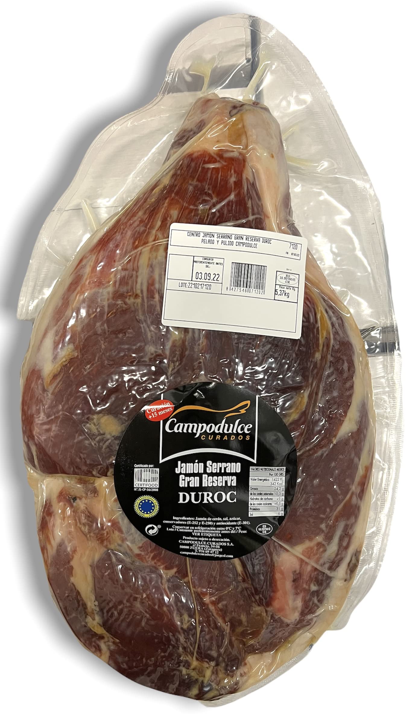 JAMÓN GRAN RESERVA DUROC, DESHUESADO , PELADO Y PULIDO, DE + 5 KG