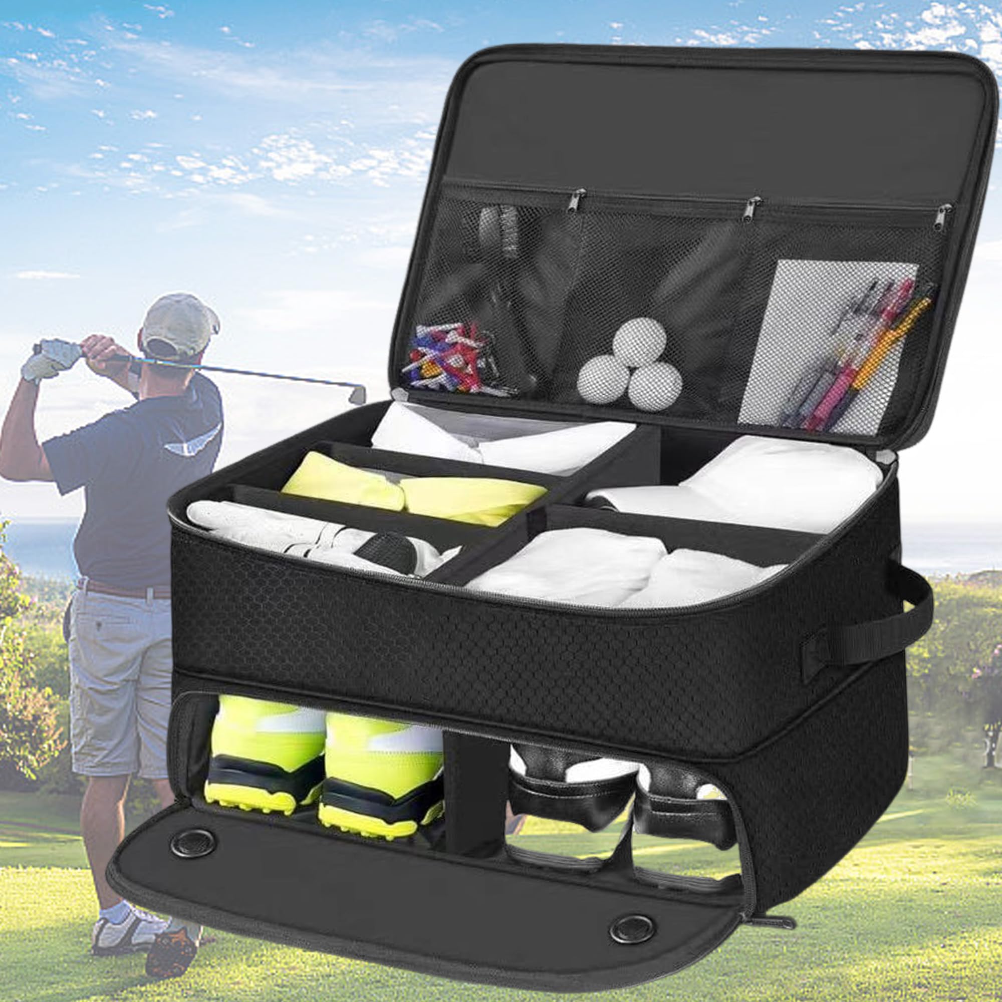 Organizer per Baule da Golf, Organizzatore per Bagagliaio da Golf, Attrezzatura da Golf, Armadietto e Organizer per Scarpe, Organizzatore da Golf, Organizer per Auto da Golf per Accessori