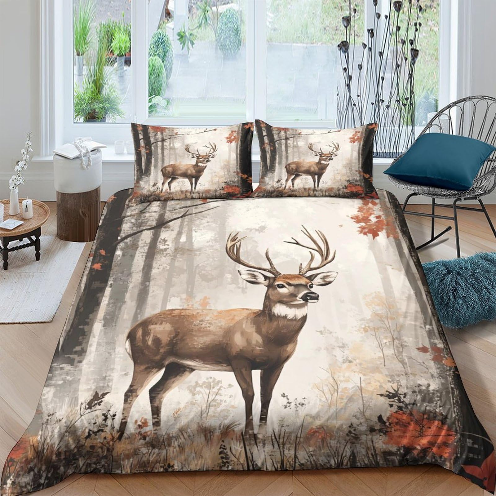 Ctjqhvkz Style-8 3D Printed Forest Deer Fitted Sheet Microfiber Soft Autumn Woodland Bed Cover For Bedroom Guest Room Decor Single（135X200cm）