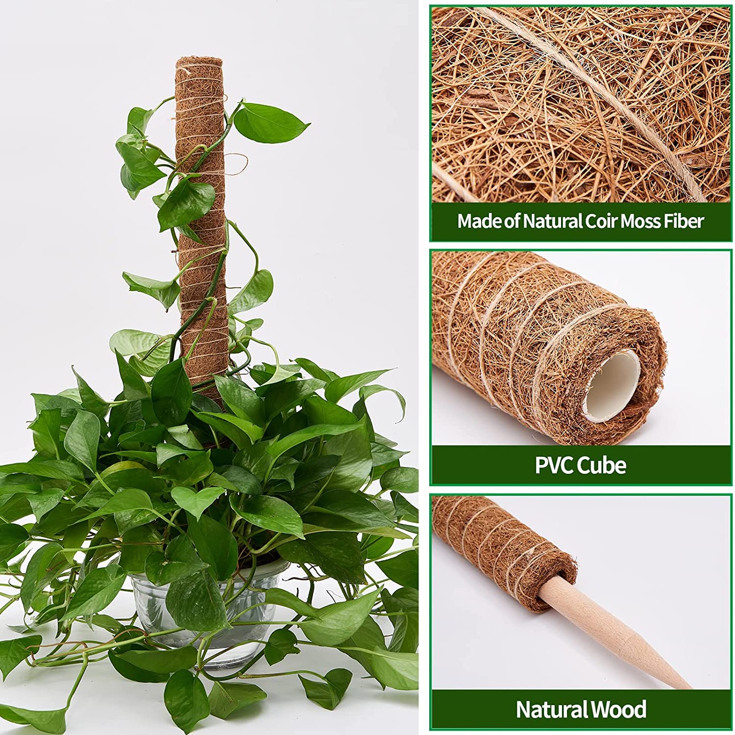 Coir Moss Pole, ELECDON 40 Cm Coco Coir Poles, 2 Pack Natural Coir Moss