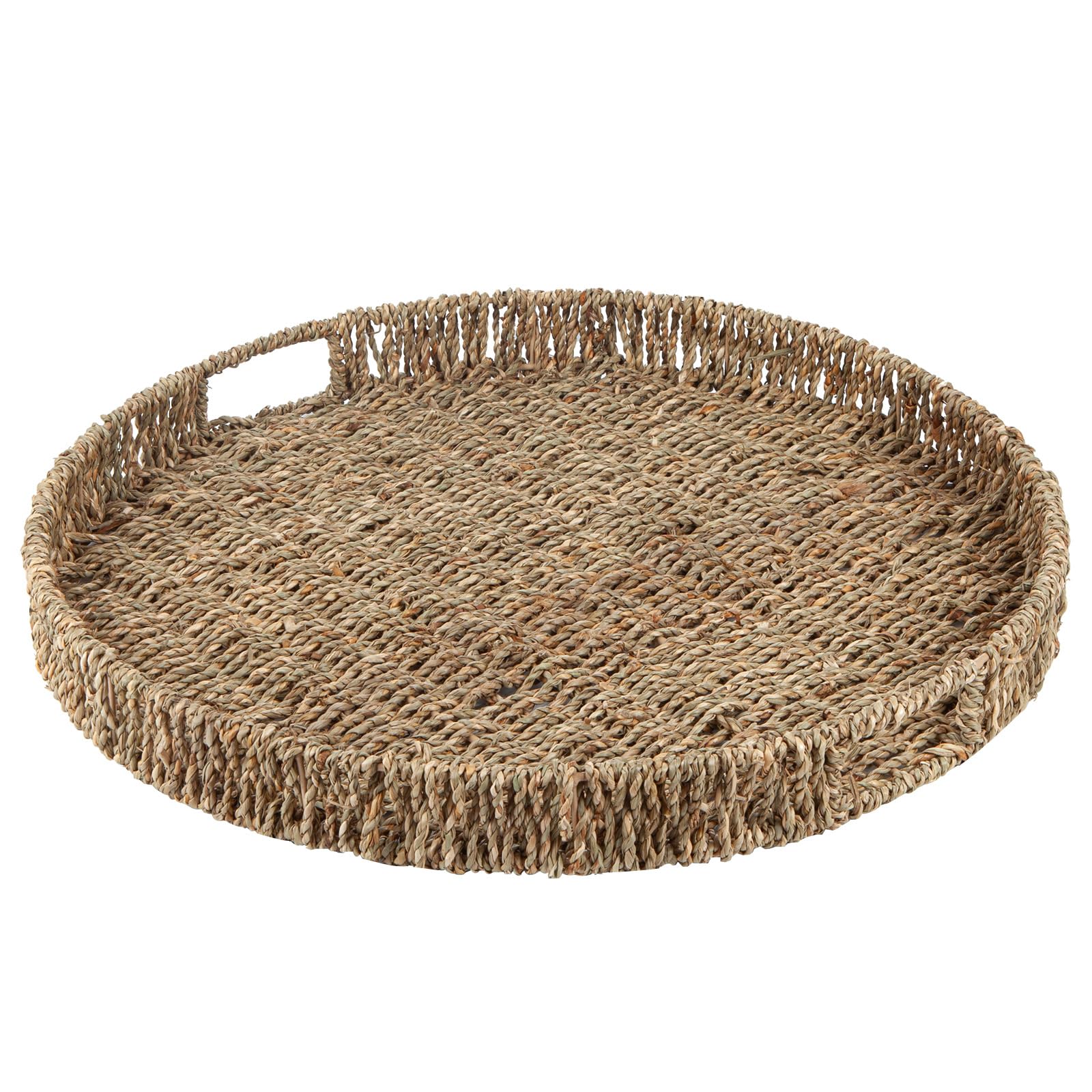 Round Ottoman Tray Large Wicker Serving Tray with Handles for Coffee Table, 20 Inch Handwoven Natural Seagrass Tray