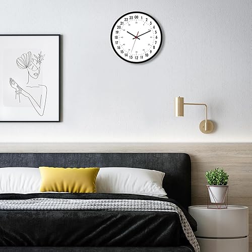 Miniatura 8 de Foxtop Reloj de pared de 24 horas, reloj de pared analógico redondo de cuarzo de 12 pulgadas, funciona con pilas, reloj de hora militar para aula,