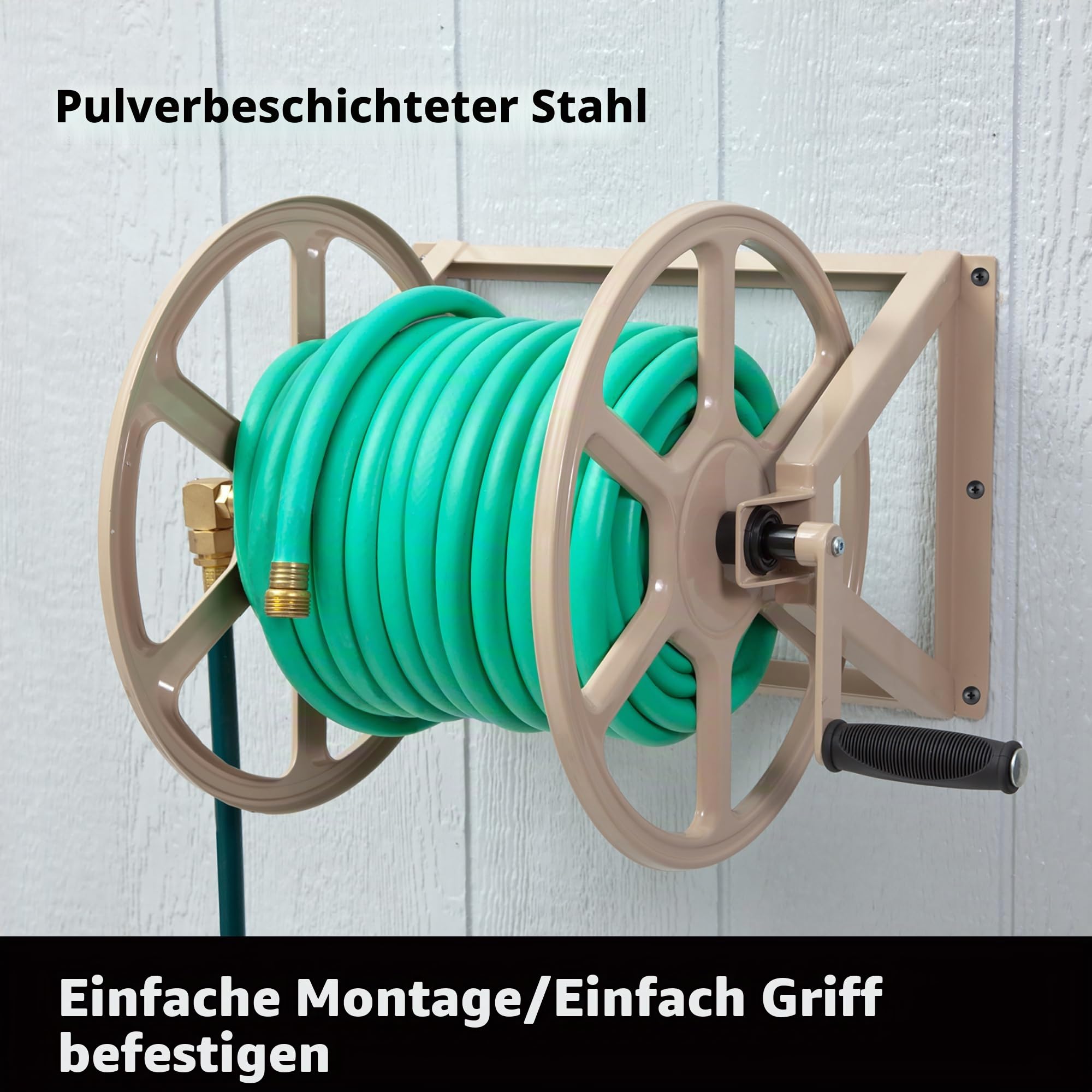 Liberty Garden 709 Stahl-Schlauchtrommel zur Wand- oder Bodenmontage, fasst 61 Meter Schlauch mit 16 mm Durchmesser, Hellbraun, 44,7 x 55,9 x 38,11 cm