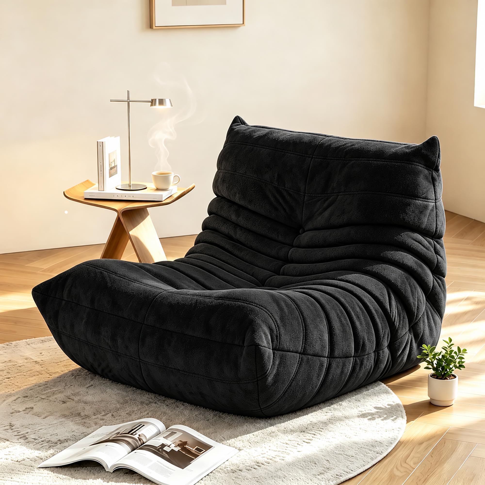 YVDNHP Bean Bag Chair for Adults, L-Shaped Memory Foam Togo Lounger Black