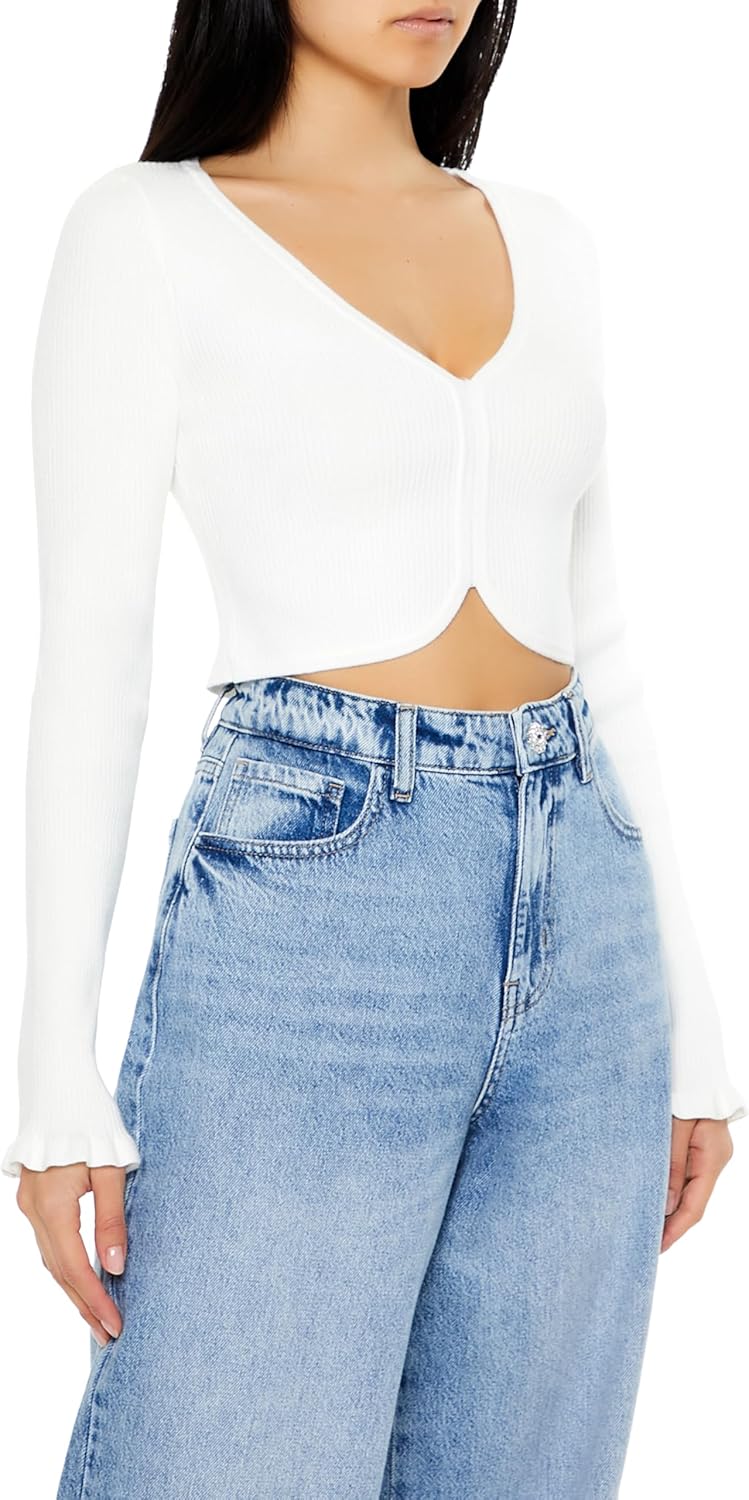 Forever 21 Womens Cropped Tulip-Hem Sweater-Knit Top - Image 4