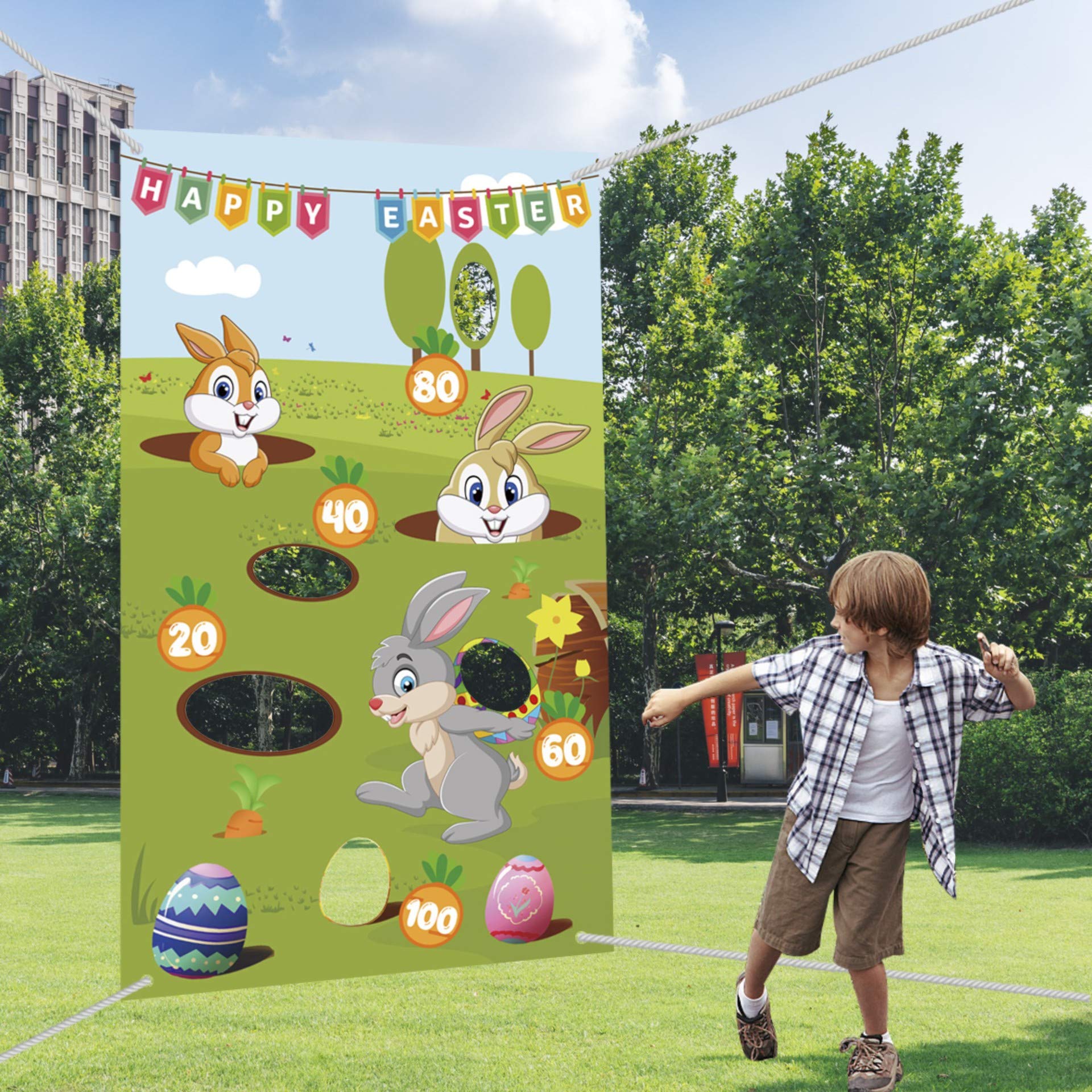 DEGY Easter Toss Game with 3 Bean Bags, Easter Bunny Party Game for Kids Adults Family Easter Party Supplies and Easter Decorations