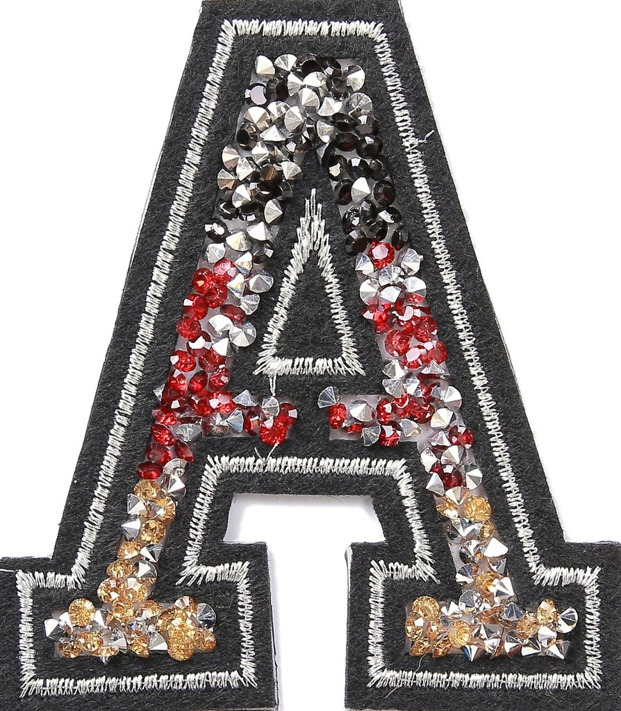 Toppa Termoadesiva Bandiera Italiana Con Strass – Lettera Alfabeto 8 Cm Per Applicazioni Su Abbigliamento E Accessori (Fatta A Mano) - 3