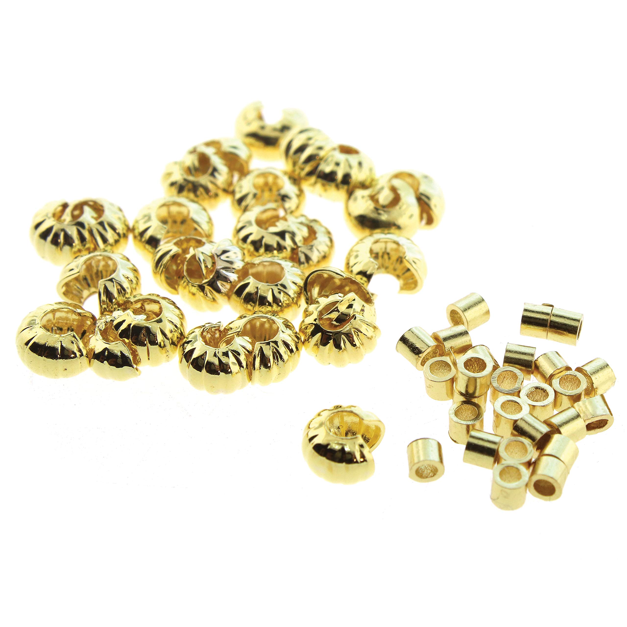The Beadsmith Basic Elements Crimp Tubes & Corrugated Crimp Covers Designed to Secure The Ends of Jewelry Stringing Cables & Wires, Gold Color