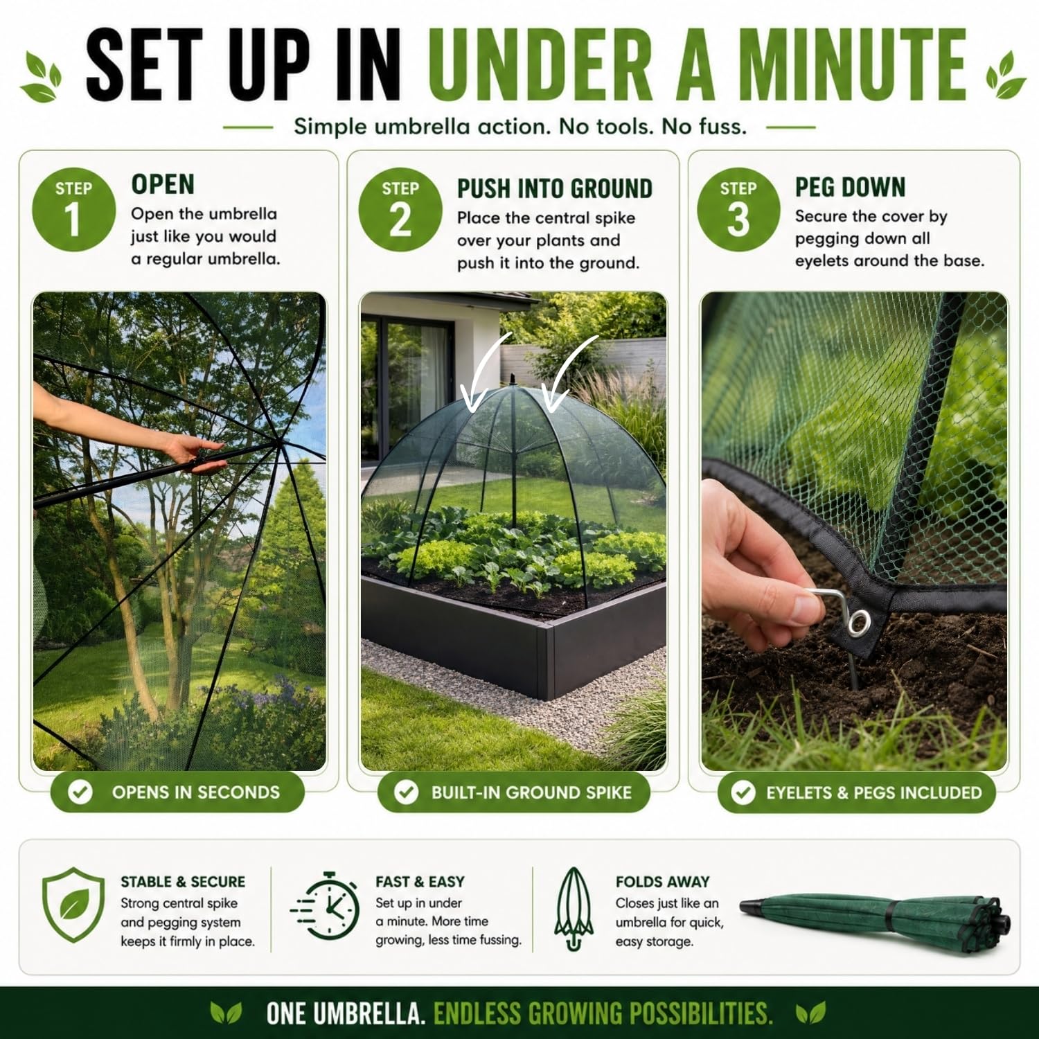 GardenSkill Serre à Mailles Fines pour Cultures et Plantes | Grande Cloche Parapluie Housse de Protection Filet Anti-Insectes pour Jardin, Parterre, Lit Surlevee, Potager | 110cm x 75cm