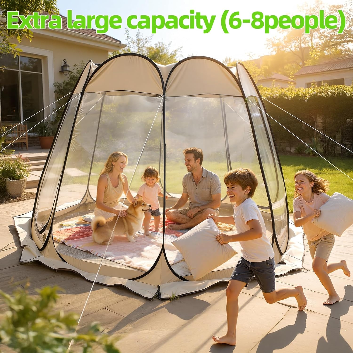Pop up Bubble Tent, Large Camping Shelter, Clear Dome Tent with Waterproof Roof & Vent Windows, Weather Tents for Camping Sports Patio Outdoor Garden Party Khaki