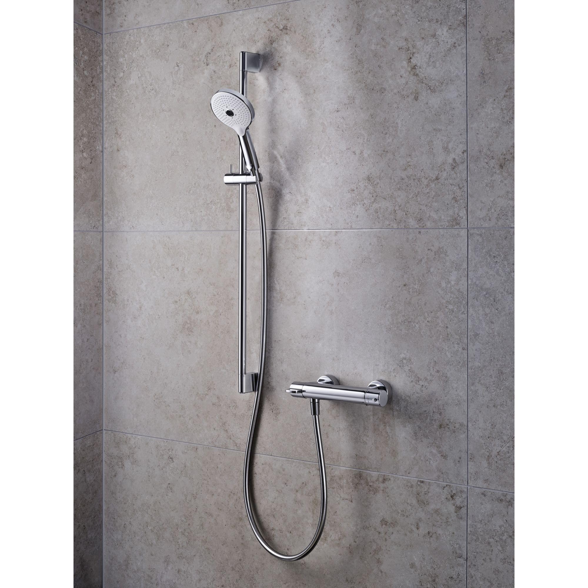 Duravit Uniwersalny drążek prysznicowy, drążek prysznicowy z uchwytem na słuchawkę prysznicową z regulacją wysokości, regulowany drążek prysznicowy (700 mm), chrom