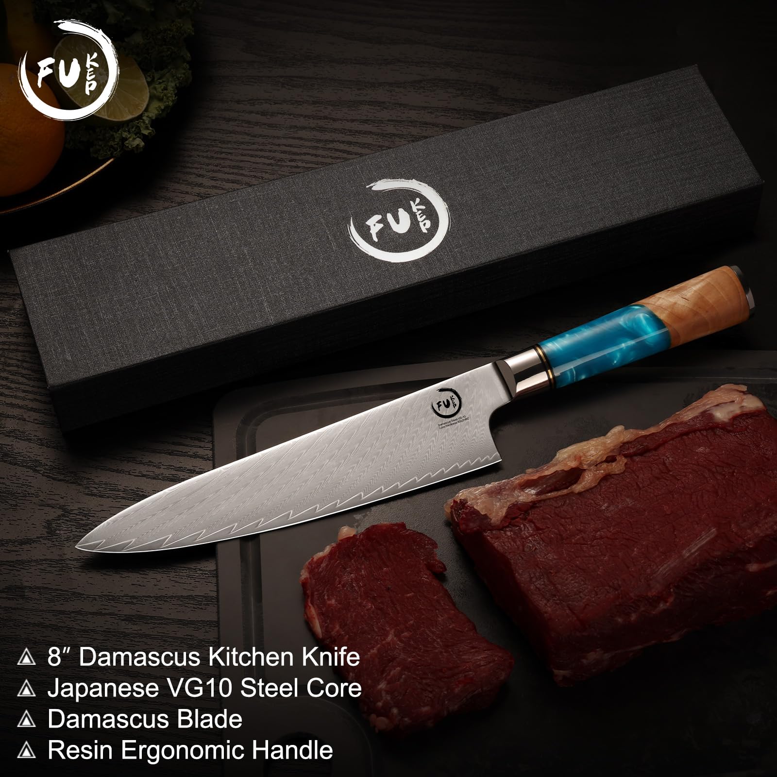 Damascus Chef Knife 8 Inch, Japanese Kitchen Knife with VG10 Steel — Amazon image 6
