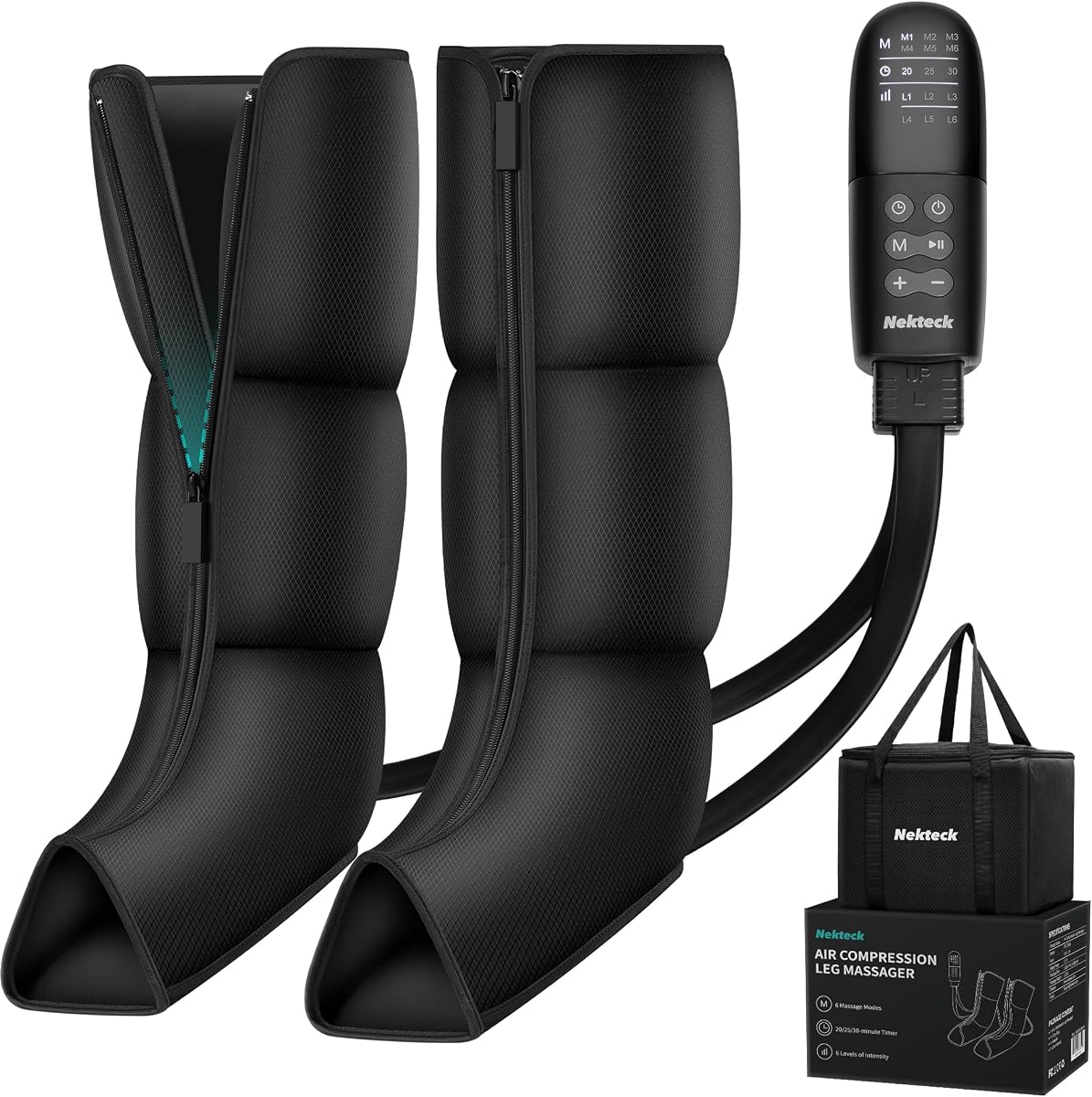 Masajeador de piernas de compresión de aire Nekteck para circulación y alivio del dolor FSA | 6 modos, 6 intensidades, 3 temporizadores, botas de compresión para pie y pantorrilla, diseño de cremallera, regalos elegibles para HSA para mujeres, hombres, mamá y papá