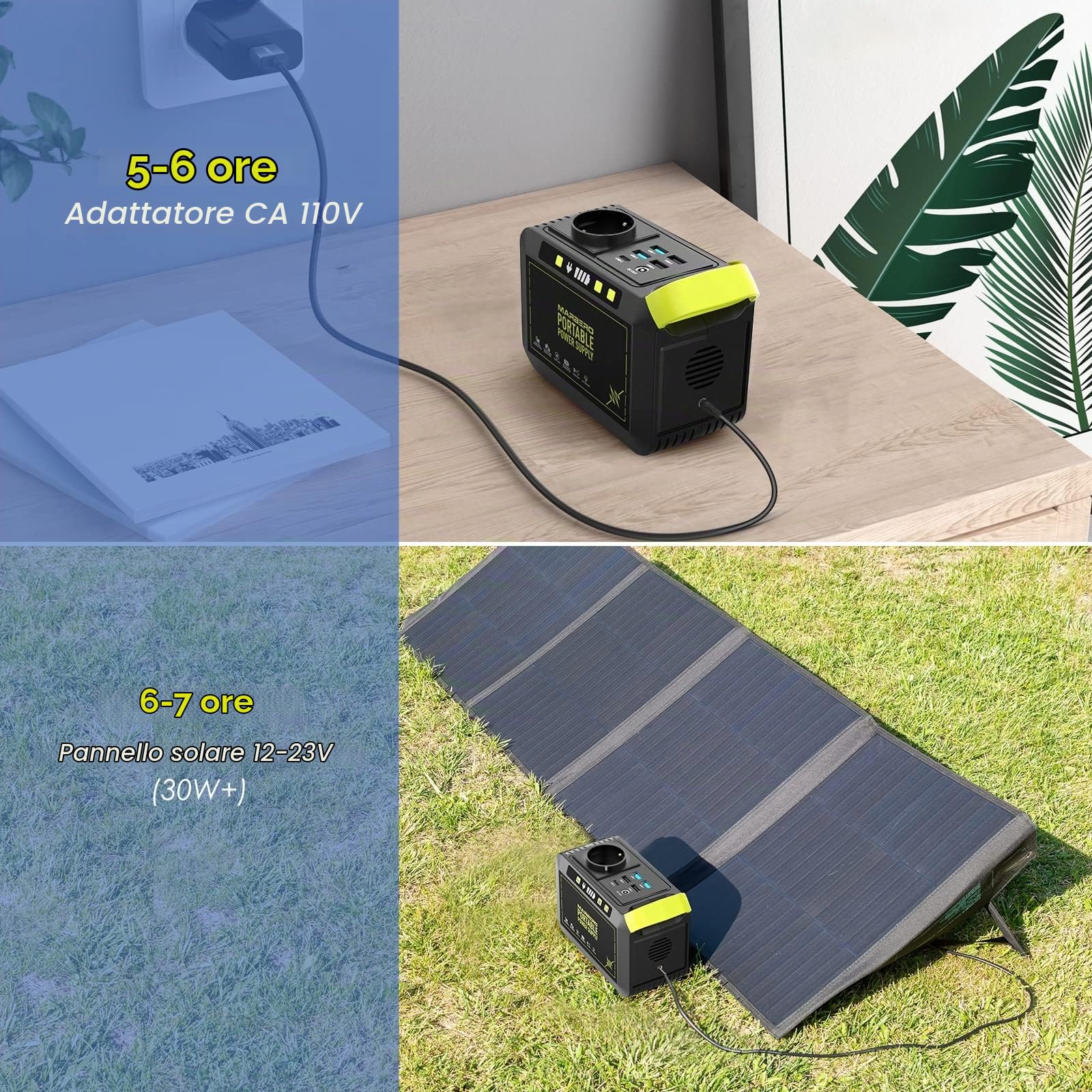 MARBERO 24.000mAh Gruppo Elettrogeno Portatile & Pannello Solare Pieghevole 100W, Generatore Solare con Spina 120W (Picco), USB QC3.0 e DC, Ricarica Rapida, per Emergenza Casa Campeggio Viaggi Outdoor