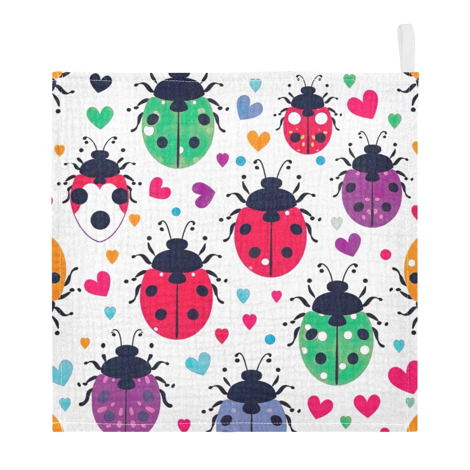 Msyxl Colorful Lady Bugs Baby Washcloths 3 Pack Soft Face Towel Absorbent Bath Wash Cloths for Newborn Infants Kids Girls Boys, 12x12in