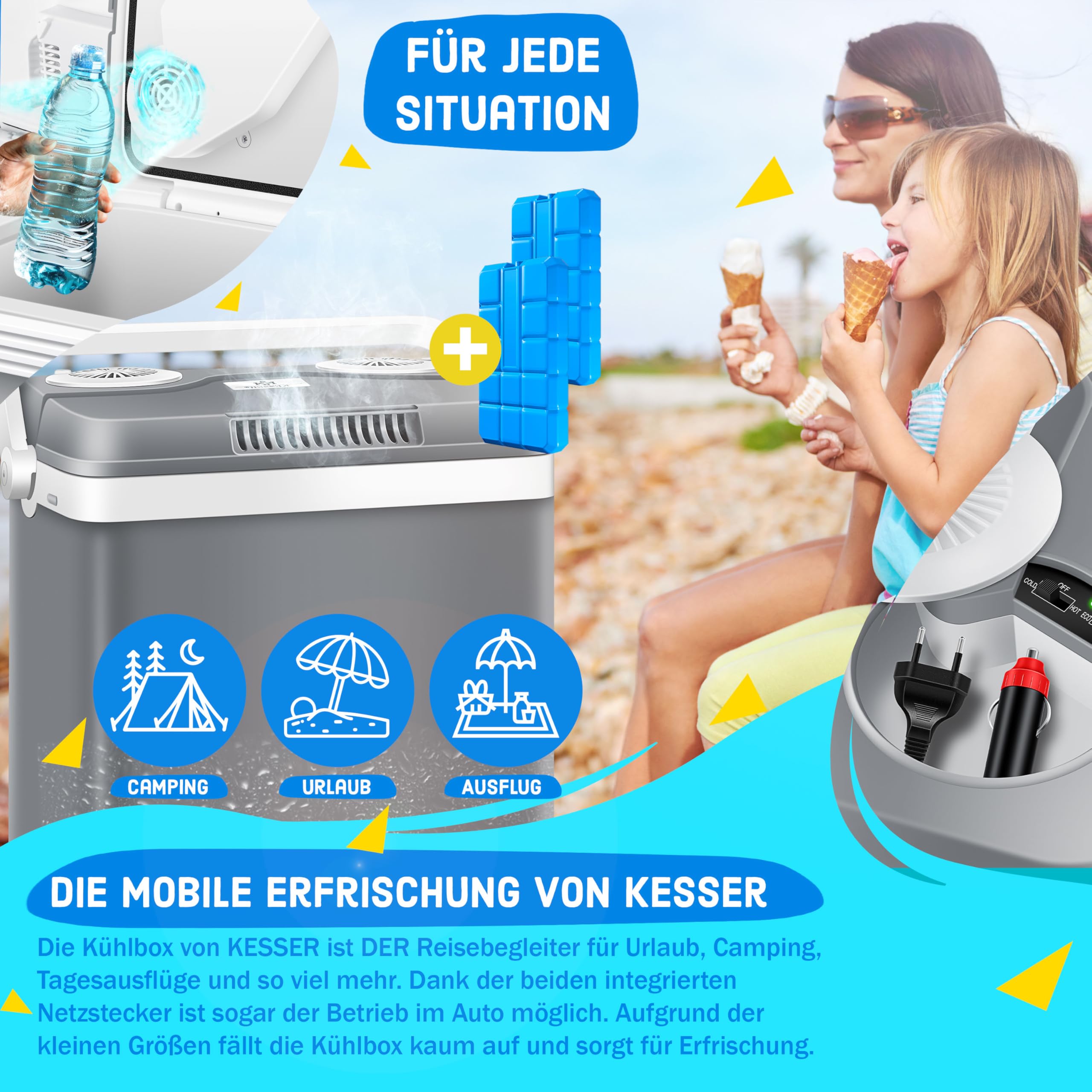 KESSER® Kühlbox Thermobox 32Liter | Thermo-Elektrische Kühlbox | KÜHLT und WÄRMT | 12 & 230V | Thermobox für Auto, Boot & Camping | Mini-Kühlschrank mit ECO & MAX Modus | inkl. Kühlakku