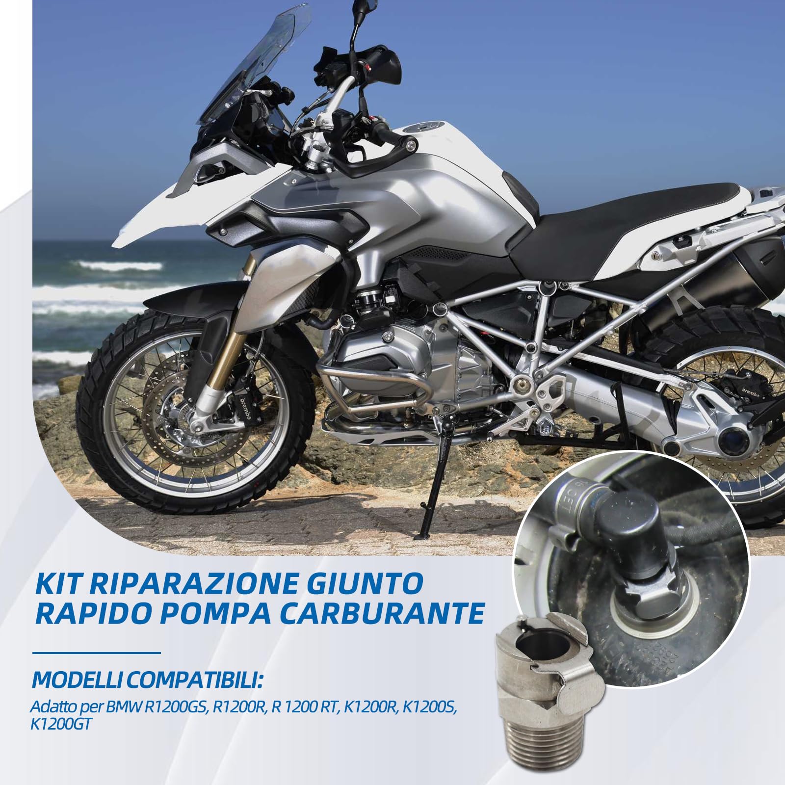Kit di riparazione con attacco rapido per pompa carburante in metallo per BMW R1200GS / R1200R / R1200RT / K1200R / K1200S / K1200GT. Attacco rapido da 3/8 di pollice.