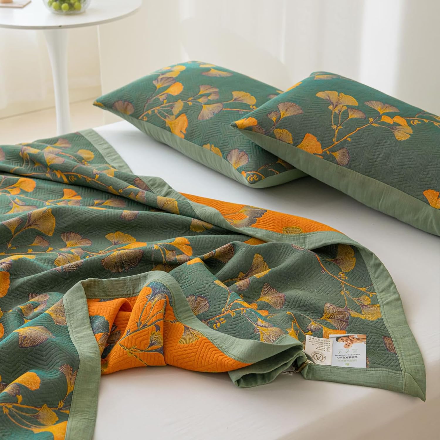 Ginkgo Quilt King Size Bedding Set Reversible Soft Quilt Set King Size Coverlet Set with Shams Lightweight Cotton Bedspread Set for All Season