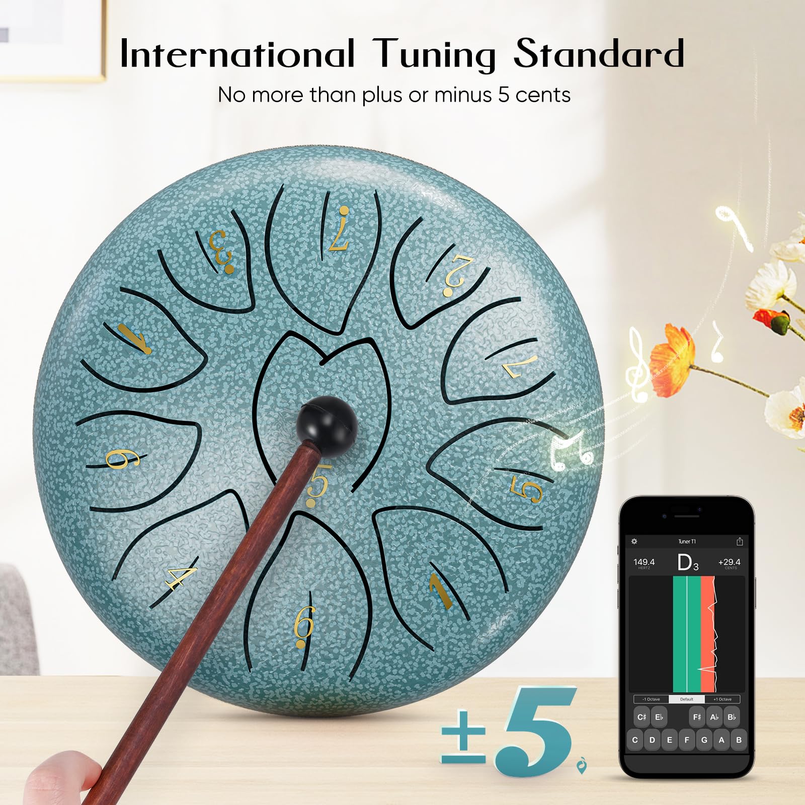 Sunowl Steel Tongue Drum, 6 Pouces 11 Tons D Key Handpan Drum, Mini Tambour à Langue Handpan Instrument, Percussion Steel Drum Kit pour Performances, Méditation, Yoga, Education, Bleu ciel