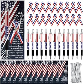 Sayglossy 24 Set Veterans Day Gift Pens Bulk Patriotic American Flag Ballpoint Pens USA Lapel Ribbon Pins Flag Military Gifts with Bookmark for Remembrance Day Veteran Souvenirs Church Party Favors