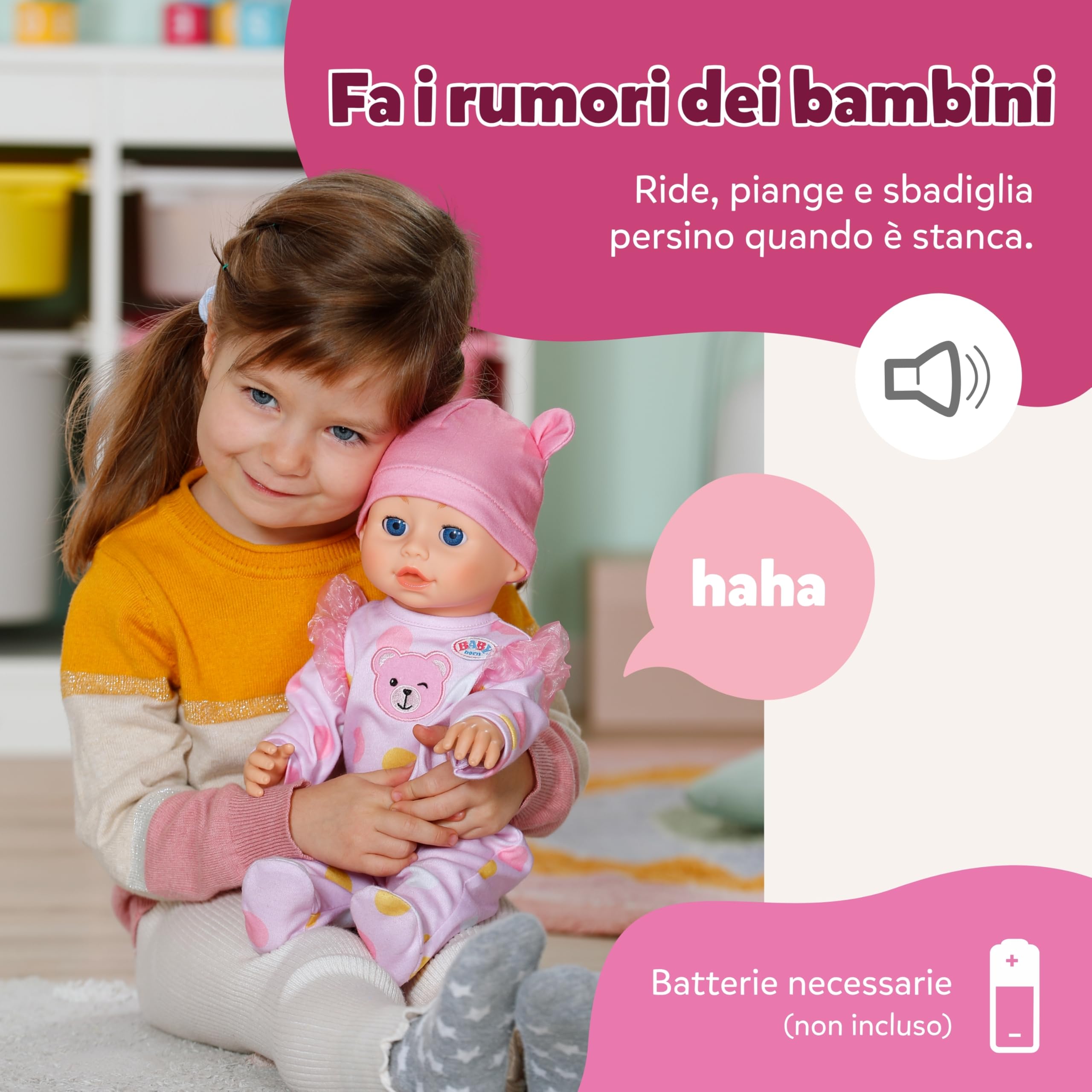 BABY born Emily Cammina con me 43 cm bambola sonora | Funzione elettronica con camminata e suoni, tutina rosa e cappellino, da 3 anni