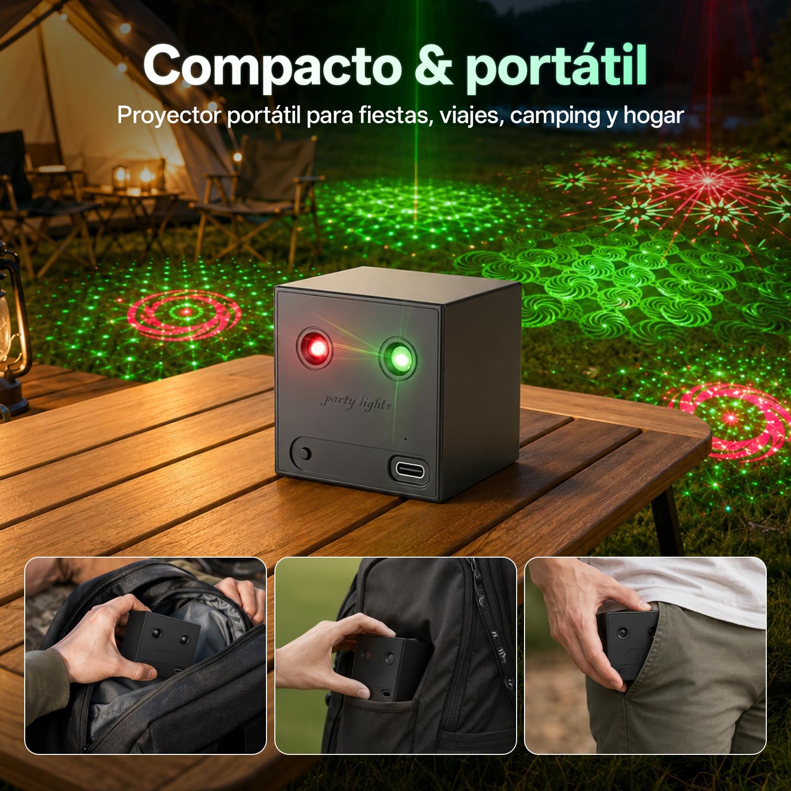 2PCS Mini Luces Discoteca Bateria, R/G Luces de Fiesta con 64 Efectos Dinámicos de Discoteca y Sonido Activado, Carga Type-C, Luz Lámpara para Fiesta Club Cumpleaños DJ Navidad Bar