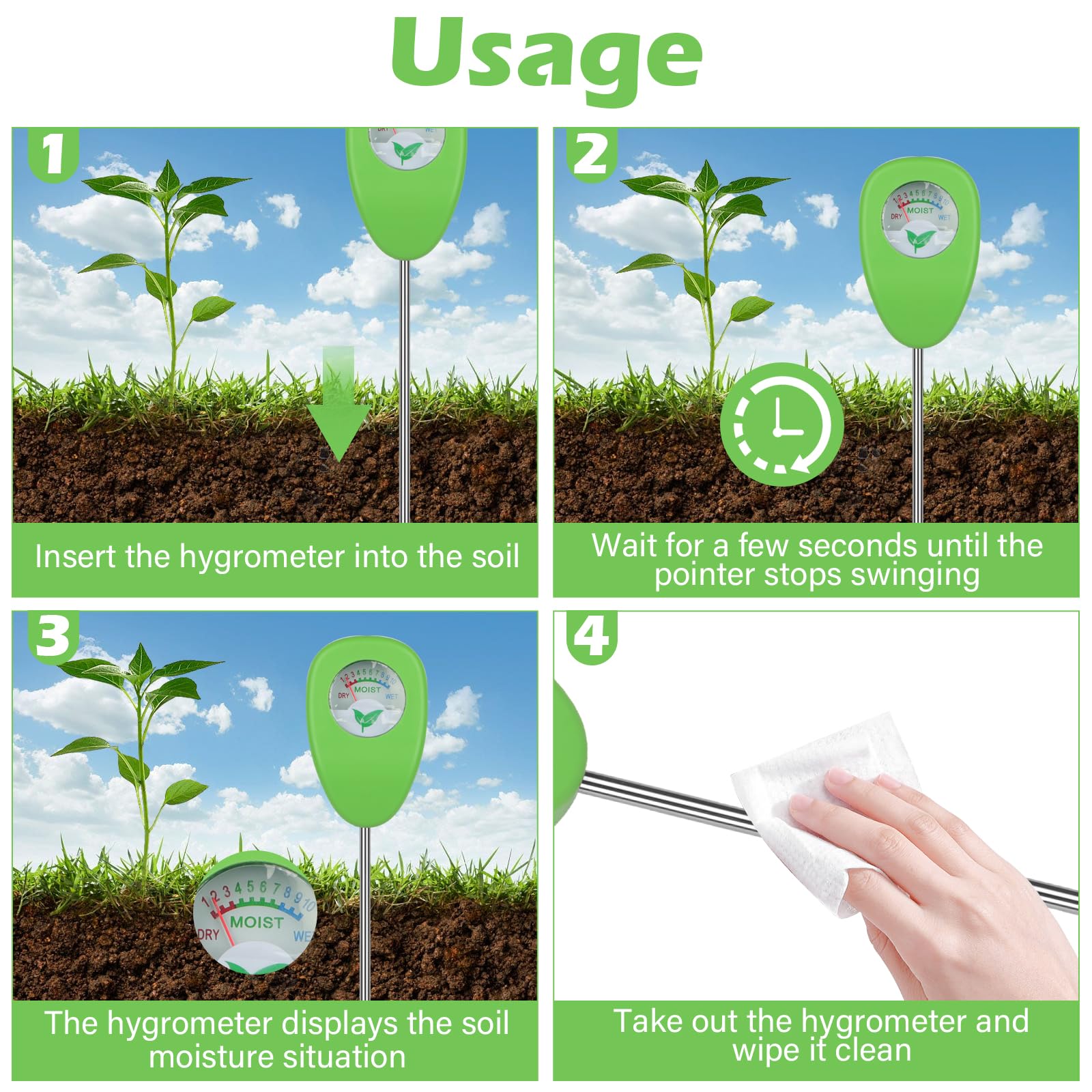 Misuratore di umidità del Suolo, Nessuna Batteria Necessaria Tester per Il Acqua Monitor, Igrometro per Piante, Adatto Piante da Interno ed Esterno, Orti Iardino, Fattoria,Giardino