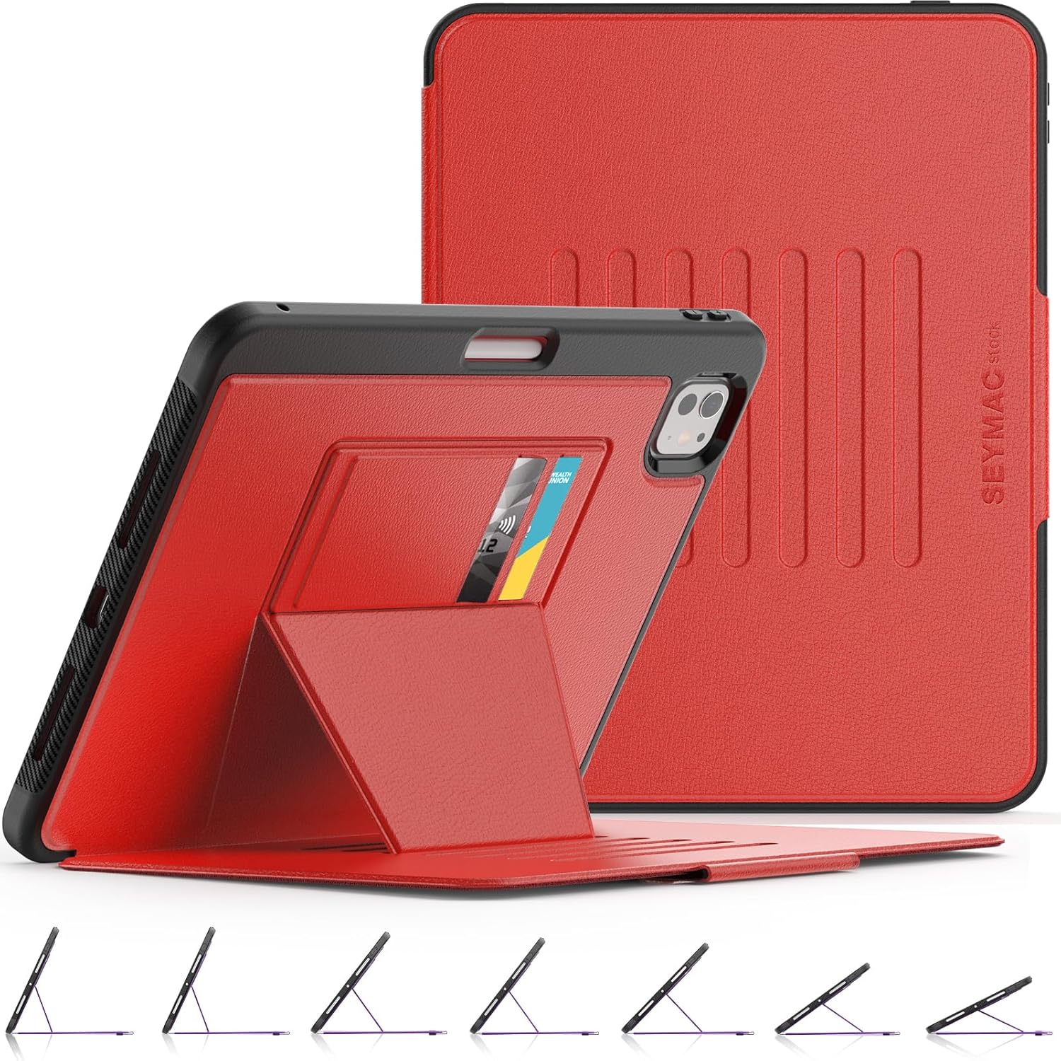 SEYMAC stock Case for iPad Pro 11 inch (M4) 2024, Auto Sleep/Wake Case with Magnetic Multi-Angles Stand, Card Slot, Red