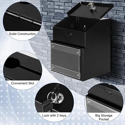 Vista 23 de xydled Urna y caja de donación montada en la pared con 50 tarjetas de sugerencia, caja de sugerencias de metal con cerradura de llave, caja