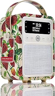Emma Bridgewater Monty Portable Dab Radio by VQ. Dual Alarm FM/Dab Radio with Bluetooth Speaker and Aux. Battery Radio and Digital Radio Mains Powered. 60 Presets Bedside DAB+/DAB Radio-Strawberries