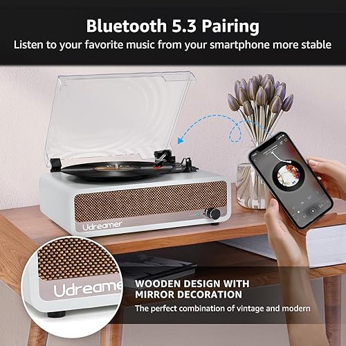 Miniatura 2 de Reproductor de discos de vinilo con altavoces mejorados, soporte para tocadiscos Bluetooth, entrada auxiliar USB, salida de línea RCA, parada