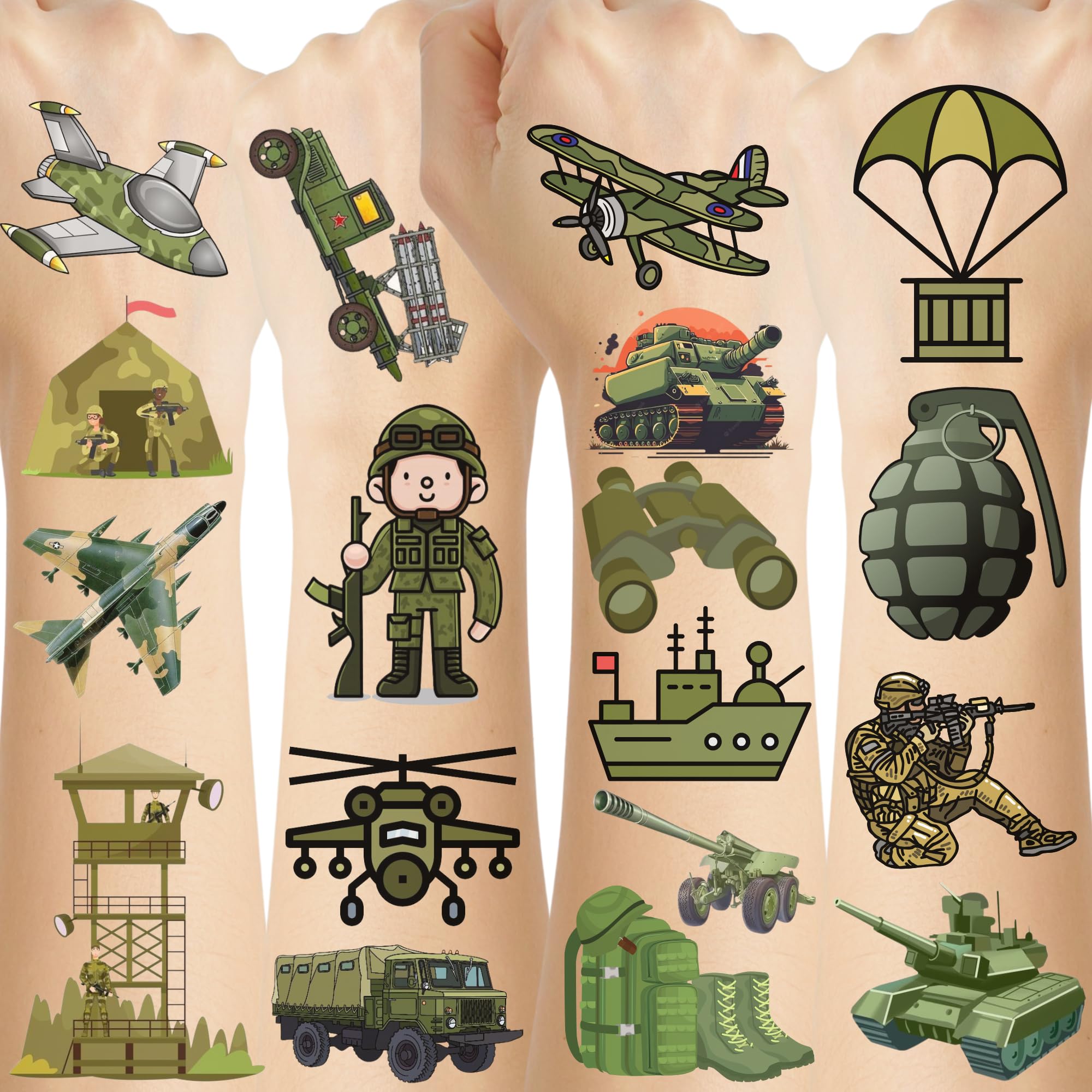 Army Temporary Tattoos - Army Birthday Decorations Military Tattoos Soldier Helicopter Tank Truck Favors For Army Party Favors Décor Festival Holiday