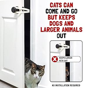 FlexLatch Cat Door Holder Latch - Gray Cat Door Alternative, Flex Latch Strap Let's Cats in and Keeps Dogs Out of Litter and Food Safe Baby Proof One Piece No Measuring Extra Easy